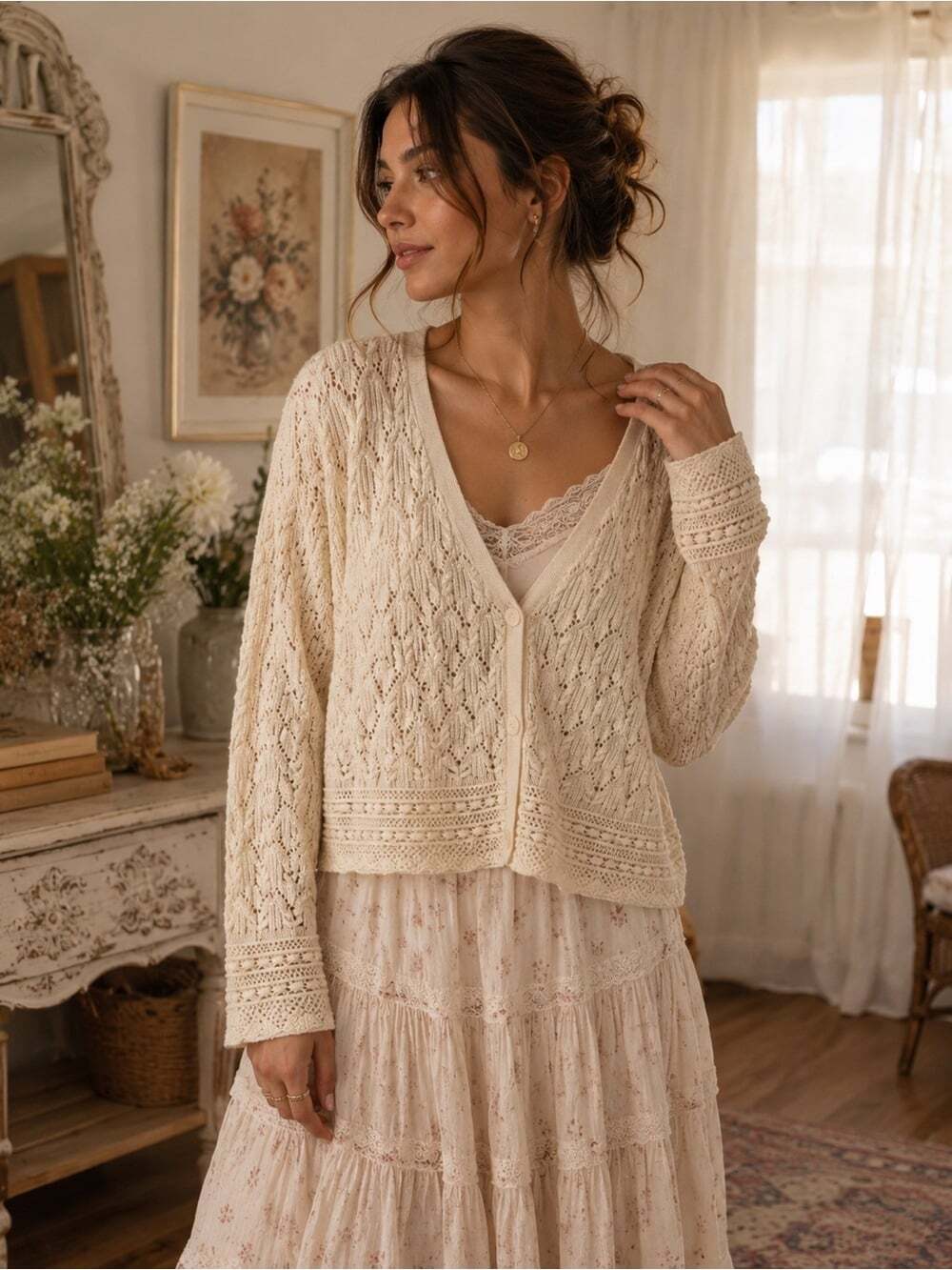 Joe Fresh Cream‎ Cable Knit Cardigan Cottagecore Boho Soft Girl